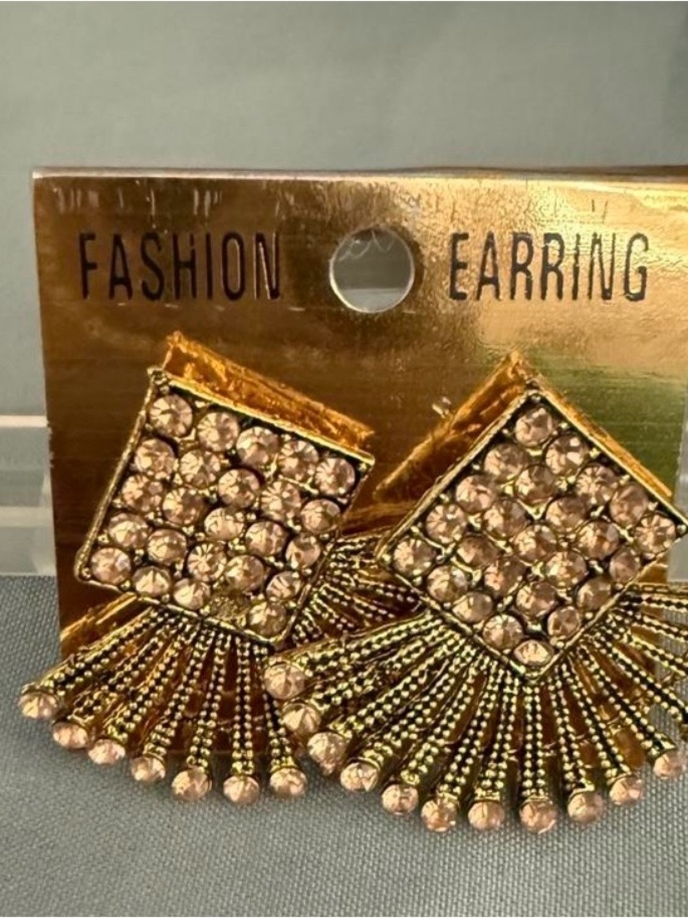 Gold-Tone Pink Crystal Fan Drop Earrings -